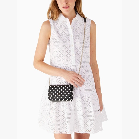 KATE SPADE Cheers Crossbody Bag - Black and White Polka Dot Leather Purse - Picture 4 of 15